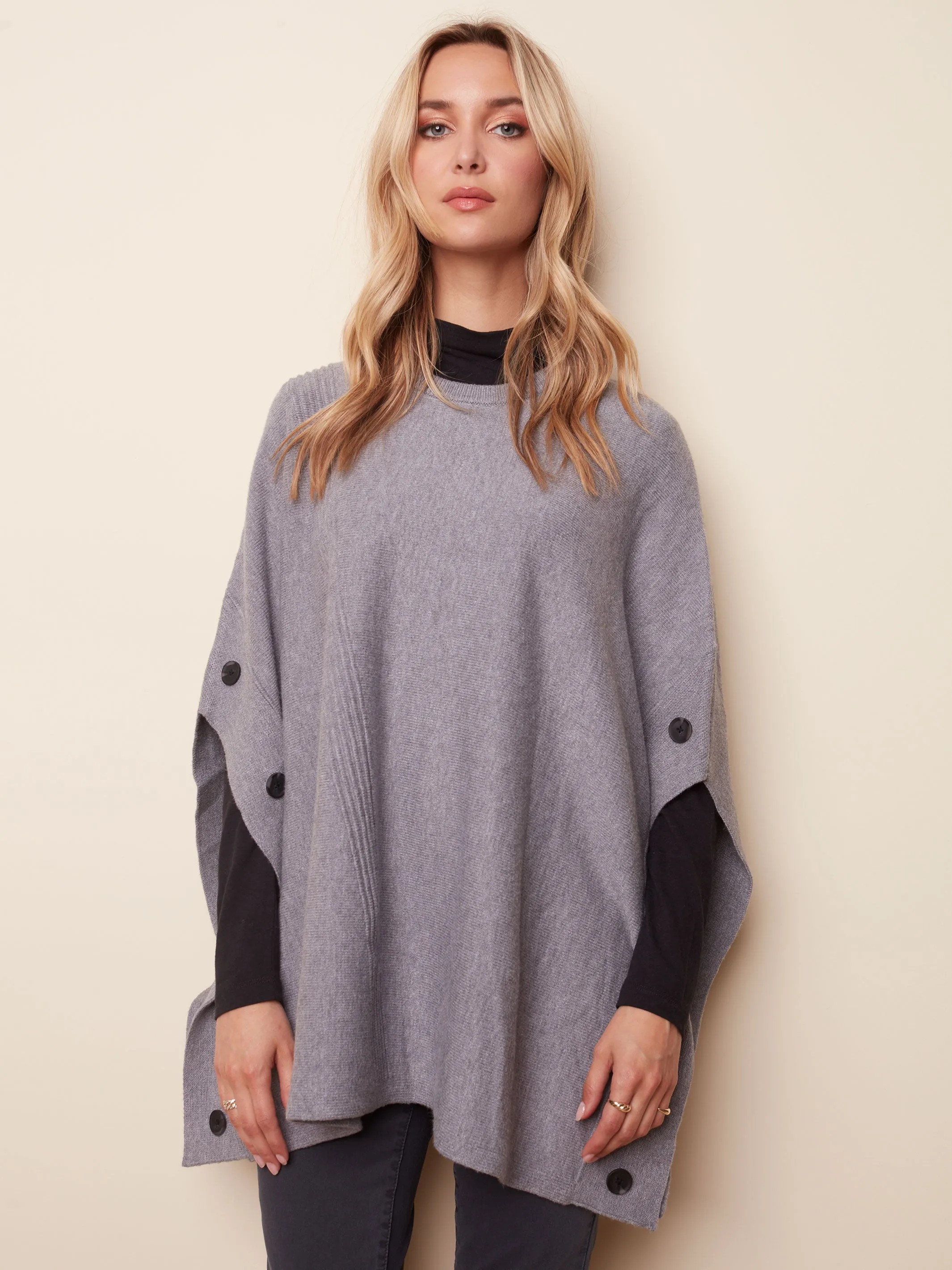 Charlie B  Plushy Knit Poncho - C2336-H-Grey