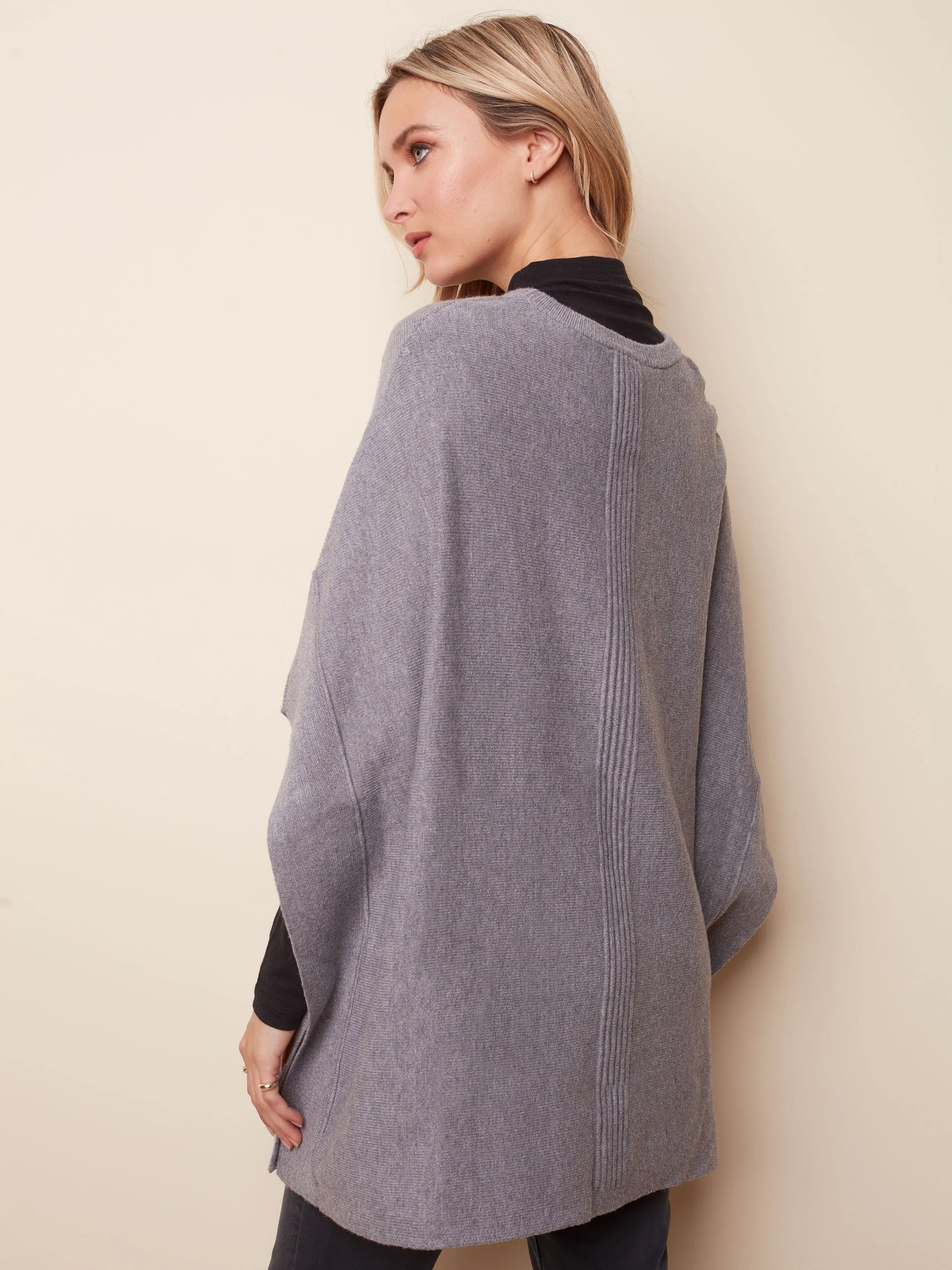 Charlie B  Plushy Knit Poncho - C2336-H-Grey
