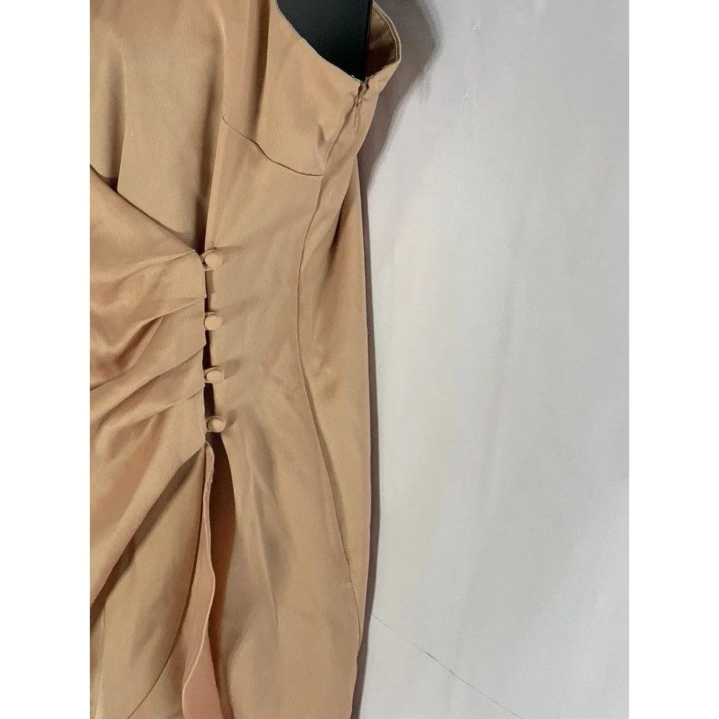 FOREVER 21 Women’s Gold Satin Button-Wrap V-Neck Adjustable Strap Mini Dress SZL