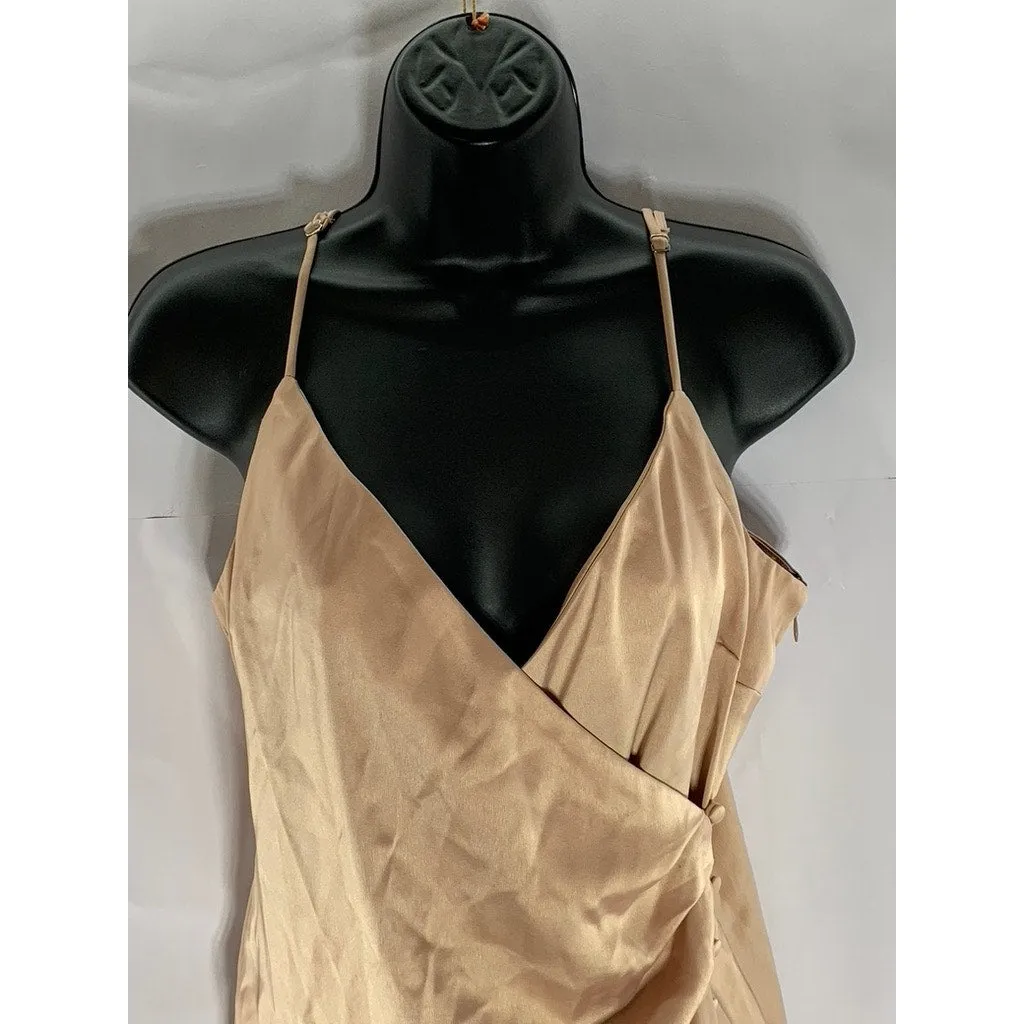 FOREVER 21 Women’s Gold Satin Button-Wrap V-Neck Adjustable Strap Mini Dress SZL