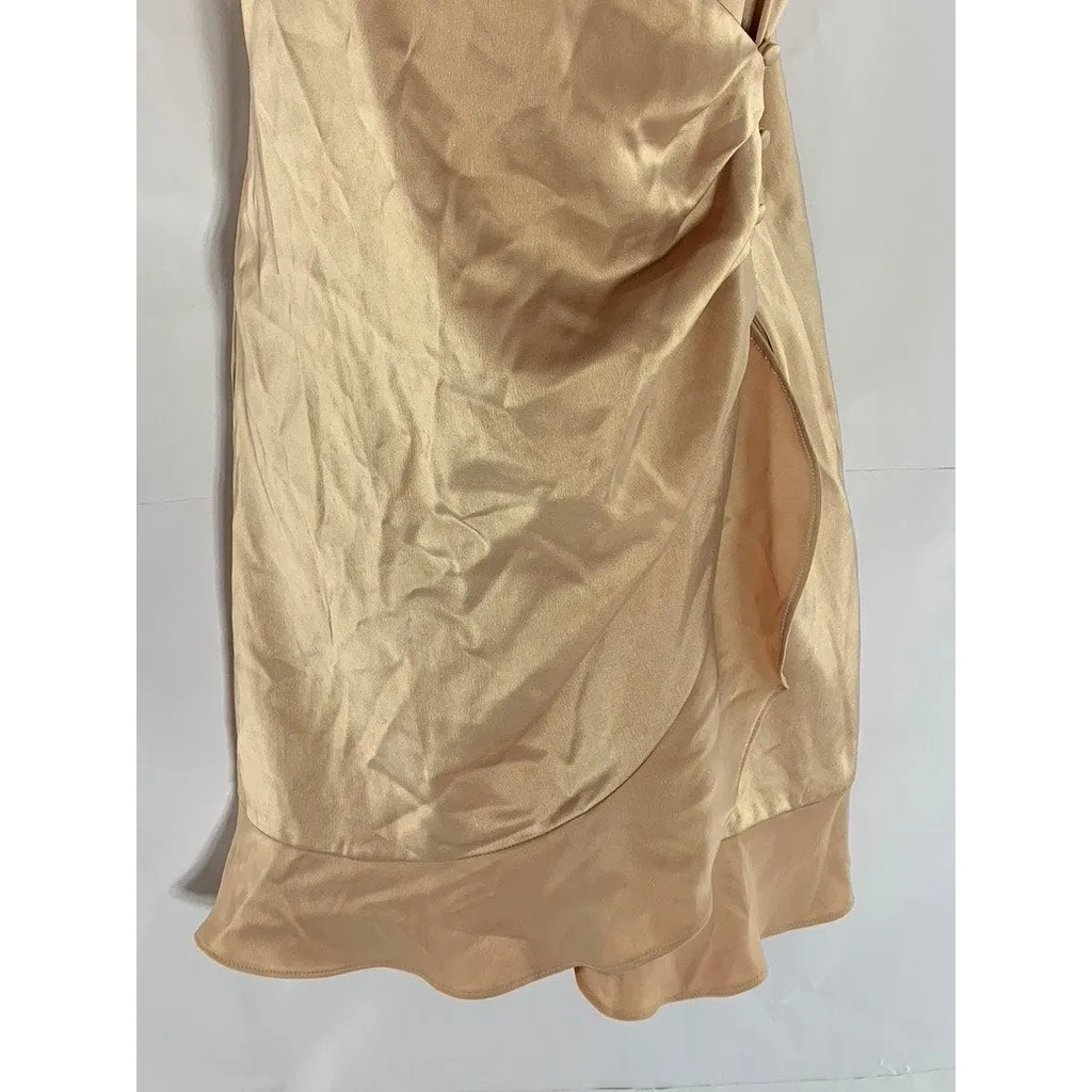 FOREVER 21 Women’s Gold Satin Button-Wrap V-Neck Adjustable Strap Mini Dress SZL
