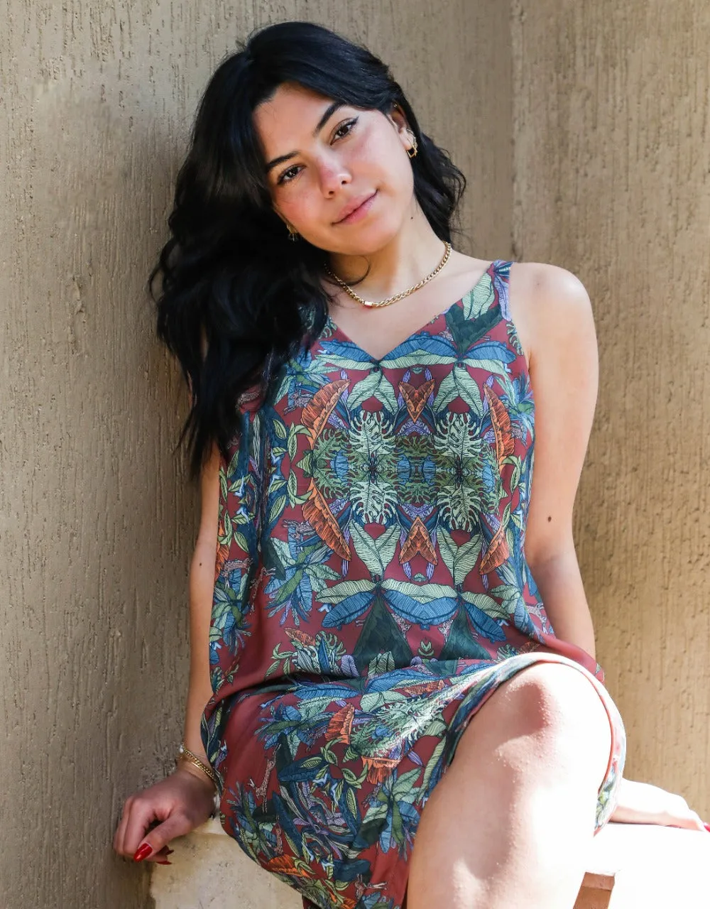 Jungle rabbit Slip dress dark red